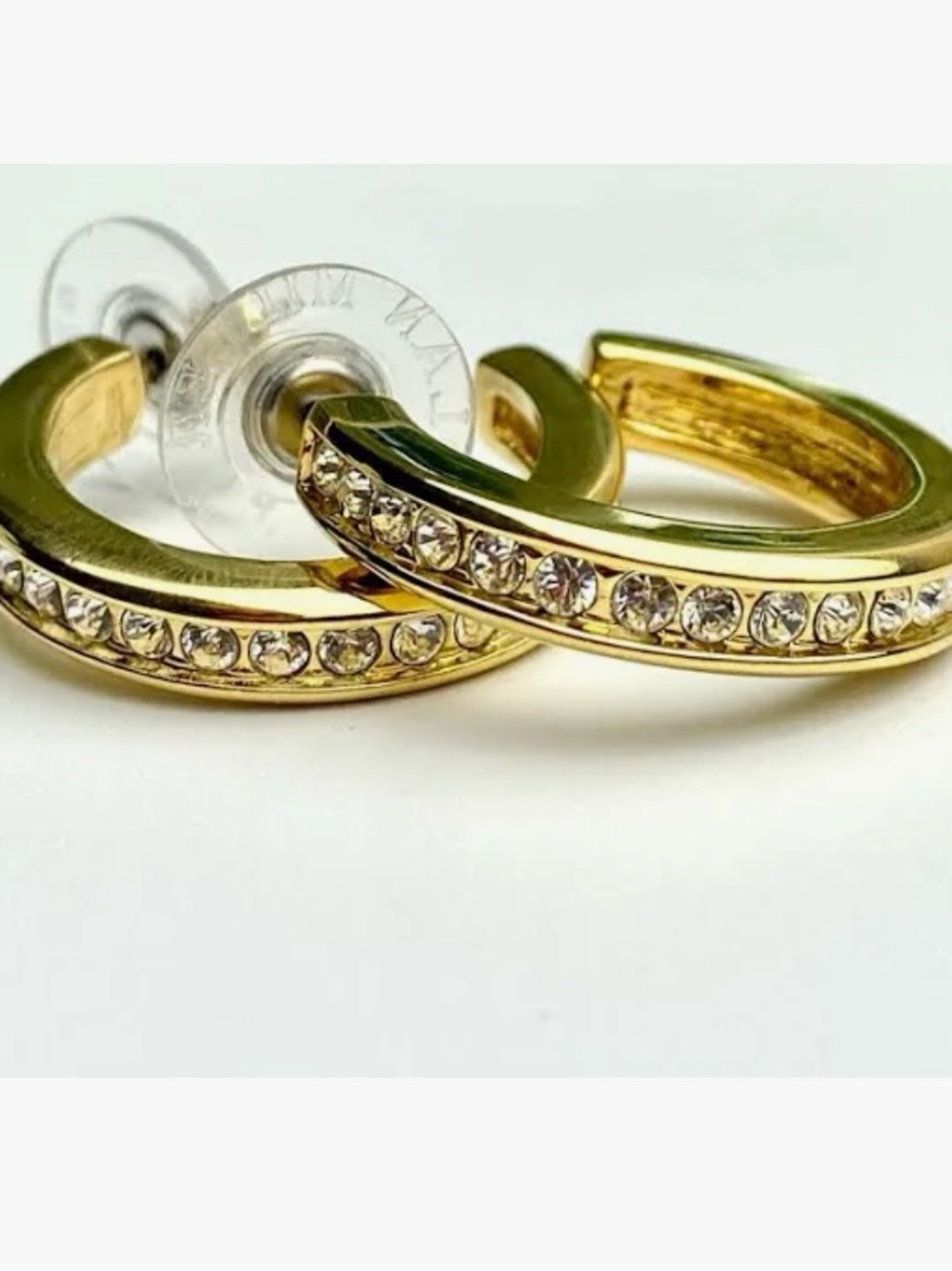 Vintage Nolan Miller Gold-Tone Hoop Earrings with Clear Crystals